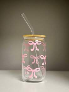 500ml/16.91oz Pink Bow Matcha Tumbler With Straw, Coffee Straw Cup, Hot Chocolate Straw Cup, Bow Lover Straw Cup - Best Gift For Friends!