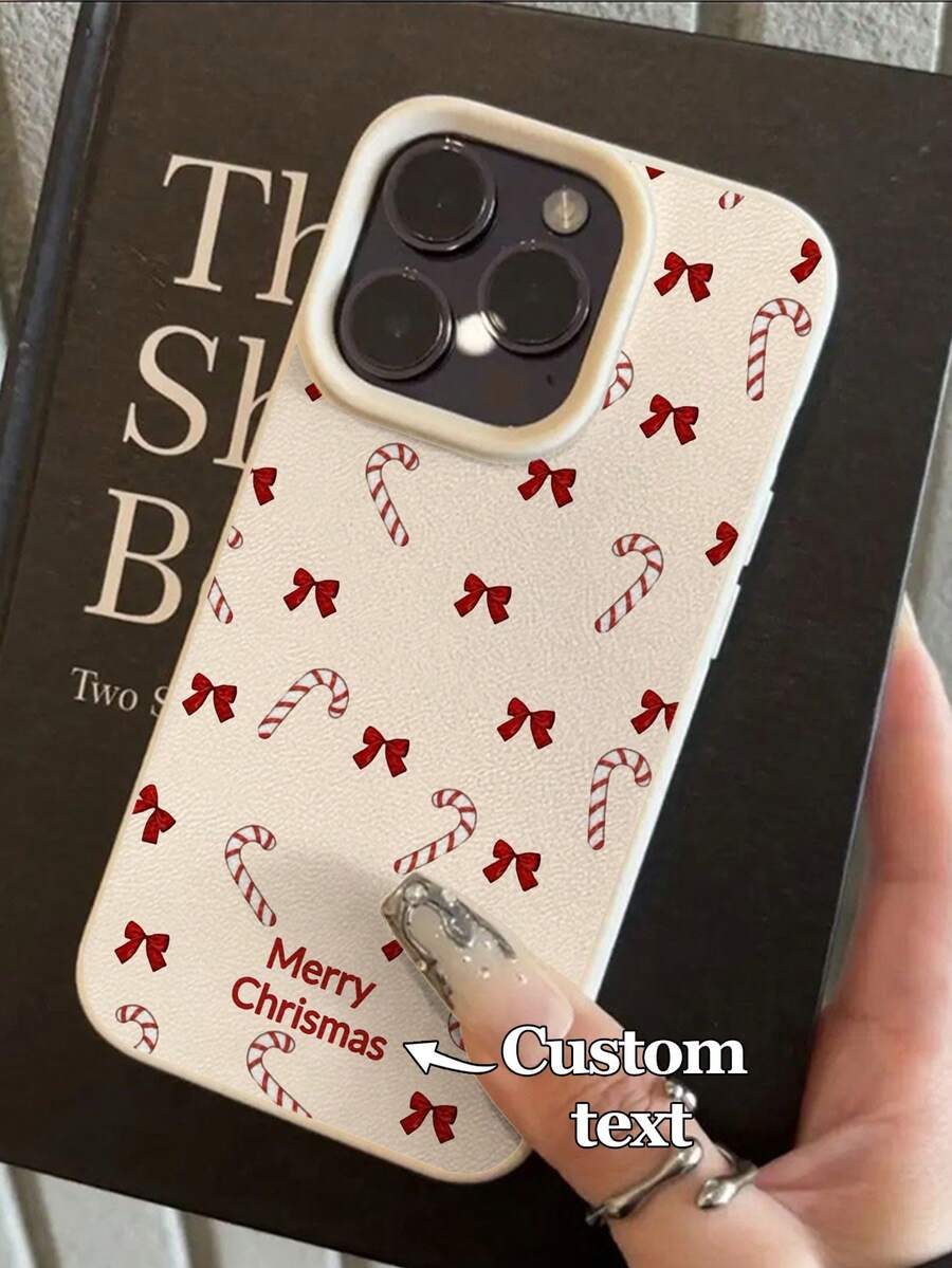 1 szt. spersonalizowanego etui na telefon z motywem świątecznym z czerwoną kokardą i paskami w kształcie laski cukrowej, kompatybilne z modelami 17 Pro Max/17 Air/15 Pro Max/16 E/14 Plus/13/12/11, S24/20 Ultra/A52S/A53/A05S, Note 13 Pro Plus/12 Pro Plus/9, wykonane z TPU, spersonalizowane, najlepszy prezent dla przyjaciół i rodziny na święta Bożego Narodzenia