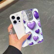 CLEAR  CASE Many Purple Heart Shapes On A White BackgroundCompatible With  11 To  17 Models The Cases Lens Protection Function Ensures The Camera Remains Undamaged During Shooting  Guaranteeing Image Quality - Clear - View 4