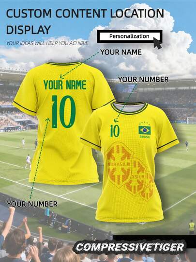 Customize Women Soccer World Cup Brazil Jersey - Personalized Name & Number - Breathable Compression Fit For Peak Performance - Fan Sports Training Wear, Halloween, Thanksgiving, Christmas And New Year Gifts