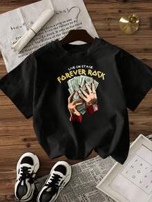 Camisetas de Mujer Live Forever Rock Money Hands%, Transpirables - Negro - Ver 2