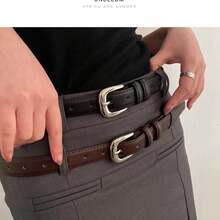Solid Color Women's Casual Belt, Slim Design, Simple And Fashionable, Suitable For Jeans, Pants, Skirts, Etc., Summer, Autumn, School, Festivals  Plain    Casual    Polyurethane(PU)    Buckle - Cà phê - Xem 4