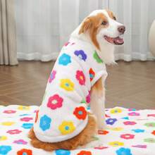 1 pieza Chaleco/Chaqueta térmica con forro floral cálido para perros medianos/grandes, ropa para mascotas para Golden Retriever, Border Collie, Labrador - Blanco - Ver 3