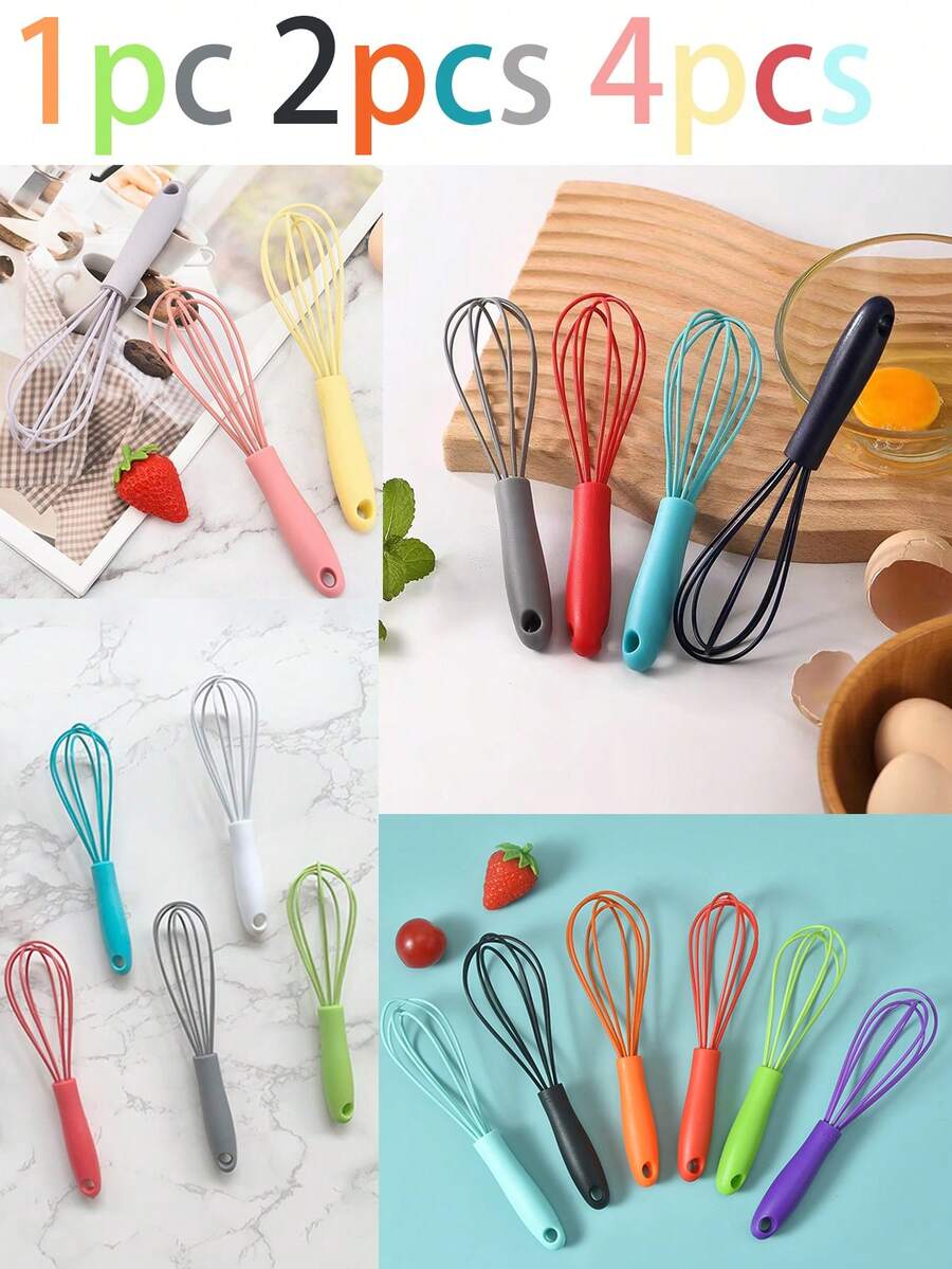 4/2/1pc Silicone Mini Whisk - Perfect For Adults - Ideal For Mixing, Whipping, Stirring And Blending - Essential Baking Tool And Kitchen Gadget - Back To School Supplies - Suitable For Chocolate, Eggs, Cream, Butter - Multicolor - View 1