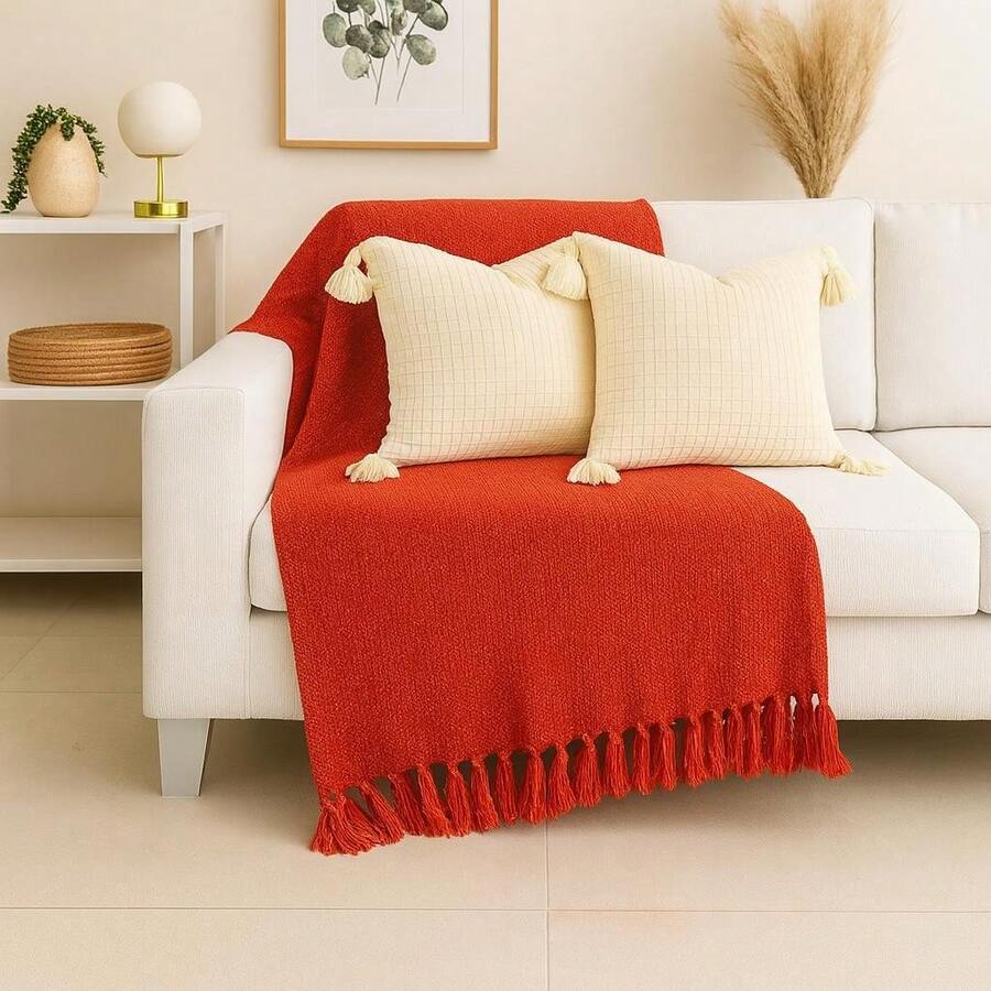 Handmade Decorative Sofa Throw Blanket, XGG Giant Size, Protective Cotton - Burnt Orange - View 1