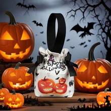 1/2 piezas Bolsa de lona para compras con elementos de terror de Halloween, bolsa de embalaje de caramelos con diseño de calabaza y cara de fantasma, bolsa de regalo para las vacaciones de Halloween