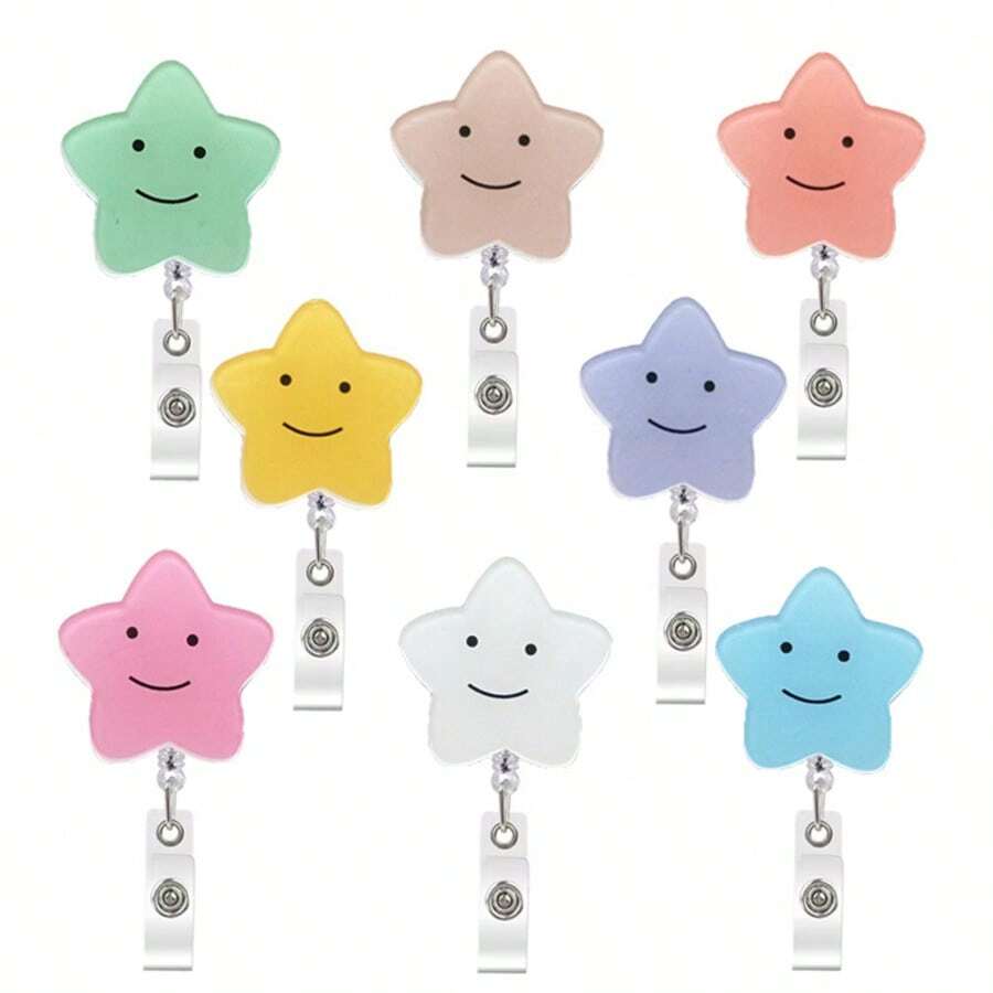 1pc Nurse Badge Clip, Cute Star Transparent Retractable Clip, Easy Clip-On Employee ID Badge Holder - Multicolor - View 1