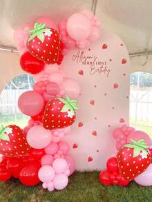 94 piezas Conjunto de arco de guirnalda de globos con diseño de fresa, incluye globos de aluminio con diseño de fresa, globos de látex rojos y rosas, para fiesta de cumpleaños con tema de fresa, baby shower, decoración de fiesta de fresa, lindo cumpleaños de bayas, fiesta con tema de frutas de verano, decoración del hogar, revelación de bebé, fiesta con tema de frutas - Multicolor - Ver 3