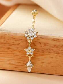 1 件防过敏不锈钢镀金肚脐穿孔环，女士肚脐穿孔首饰，带水晶钻