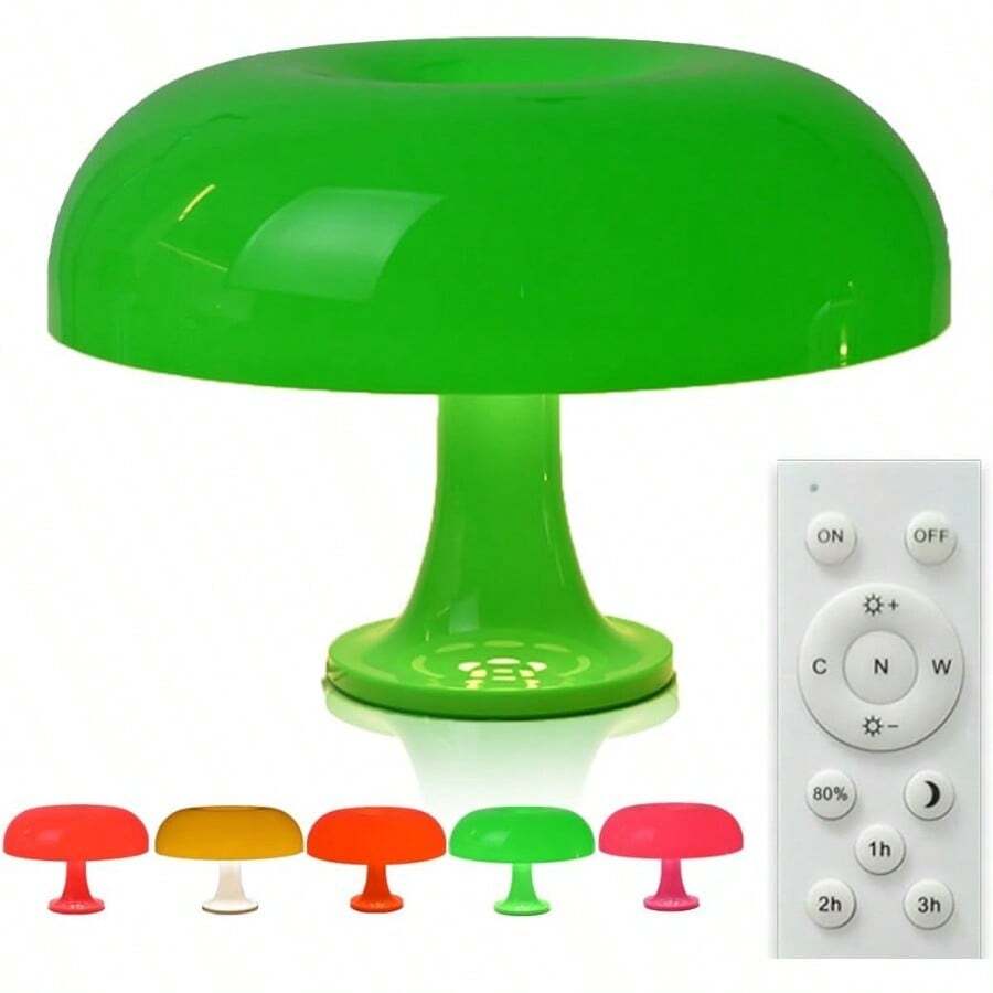 Funky LED Mushroom Lamp Green Cute Night Light Remote Controlled And Dimmable Retro Living Room Decor Relaxing Ambience And Mood Lighting Auto Timer Living Room Home Decor Lighting - Green - View 1