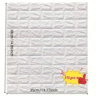 15 paneles de pared de vinilo 3D, papel tapiz de espuma con patrón de ladrillo autoadhesivo e impermeable - Paquete suave de fácil instalación para decoración del hogar