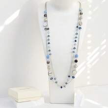 Noessla Layered Long Necklaces For Women Crystal Beaded Statement Necklace Sweater Silver Chain With Gifts Box Jewelry{Inchcolor_nameinch:InchBlueinch} - 藍色 - 查看 6