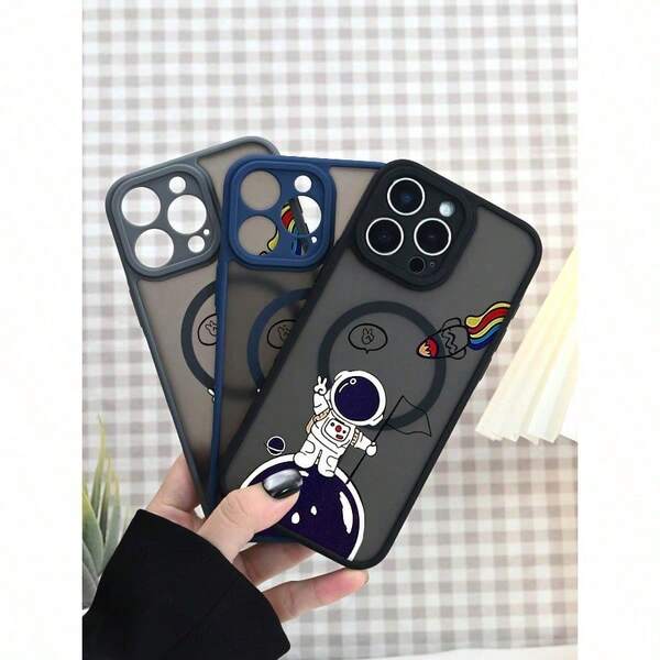 Ein feiner Magnetanker-Mobiltelefon-Schutzcase mit einem niedlichen Cartoon-Astronauten-Design, kompatibel mit dem  16 Pro Max,17, 16, 15, 14, 13, 12 Serie, umfassende Schutzfunktion, schalldämpfender Mobiltelefon-Schutzcase, Scratchschutz, leicht und dünn, vollständig umhüllendes Design, geeignet für Männer und Frauen.