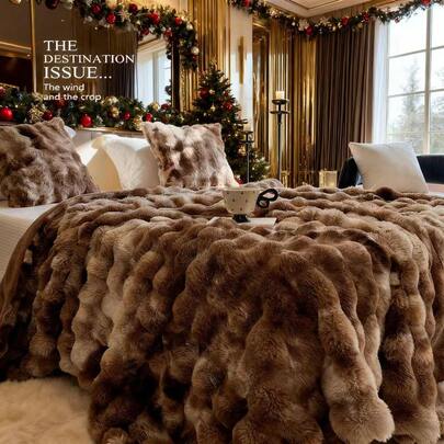 1pc Luxury Faux Mink Fur Plush Blanket, Thick Double-Layer Soft Fluffy Throw Blanket With Cloud-Like Feeling, Suitable For Home, Living Room, Bedroom, Sofa, Also Makes A Great Gift To Upgrade Home Living Quality