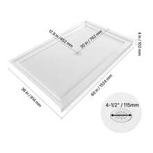 Shower Pan, 60″ L X 36″ W Single Threshold Shower Base, Rectangle Acrylic & PVC Showering Base In White, Slip-Resistant Showering Pan Bases With Drain & Cover For Bathroom, Center Drain Location - 60″ L X 36″ W Center Drain Location - View 10
