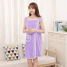 1 pezzo Asciugamano da bagno da donna (Dimensione: 80cm * 135cm, 250g), Accappatoio da spiaggia/spa/bagno, Asciugamano da doccia/fitness, Set asciugamani da donna, Accappatoio in spugna di corallo ultra morbido da donna con taschino a fiocco carino, Vestito asciugamano per la casa, Disponibile in più colori, Indumenti in velluto confortevoli, Asciugamano indossabile