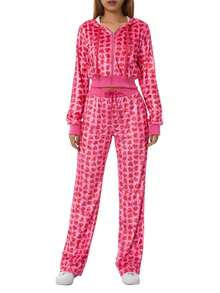 Female Short Coat, Heart Print Long Sleeve Tops With Zipper And Pockets For Spring Fall, Red, S/M/L - Red Top - View 1