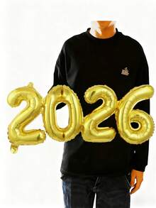 3个2026金色箔气球，连体2026数字箔气球 - 优雅的金色气球设计，非常适合婚礼、圣诞夜、毕业典礼、新年夜和派对装饰，可用作拍照道具、圣诞家居装饰，2026圣诞金色 - 彩色 - 查看 4