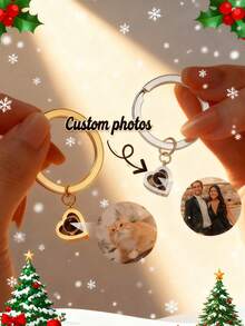 Customized Personalized Photo Projection Keychain, Keyring With Photo Inside, Suitable As Gift For Men On Holidays, Halloween, Christmas, Wedding Anniversary And More - Projection-heart-shaped Keychain - View 2