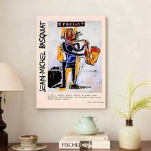 Framed 1pc Jean-Michel Basquiat Poster - Canvas Wall Art Print With Wrapped Frame, Saxophone Painting - Ready-To-Hang Modern Decor For Living Room, Office, Studio - Ideal Basquiat Birthday Or Anniversary Gift For Art Lovers, Home Decoration, Expressive Design, Durable Artwork, Framed Artwork, Music Enthusiasts, Flat - Đóng khung - Xem 6