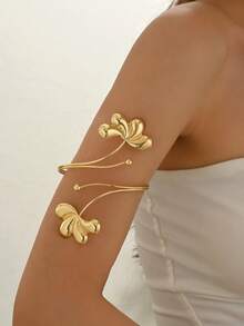 1pc Alloy Double-Headed Flower Bangle, Minimalist Elegant Style, Suitable As Mother's Day, Christmas Gift, Party, Banquet And Daily Wear