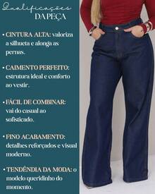 Women's Wide Leg Jeans, Marbled Pattern, Thick Premium Fabric, 100% Denim - 深色水洗藍 - 查看 8