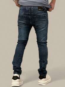 Men's Slim Fit Premium Denim Jeans With Elastane Lycra - 普魯士藍 - 查看 5