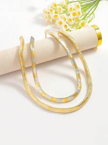 1 Set Of 2 Women's Two-Color Metal Mosaic Chain Necklaces, Layered Gold And Silver Mosaic Necklaces, Daily Fashion Accessories For Bohemian National Parties.