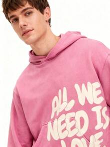 Unisex Pink Retro Washed Hoodie "ALL WE NEED IS MONEY" Letter Print Y2K Loose Hip Hop Street Couple Hooded Sweater - Hồng - Xem 4