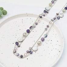 Noessla Layered Long Necklaces For Women Crystal Beaded Statement Necklace Sweater Silver Chain With Gifts Box Jewelry{Inchcolor_nameinch:InchPurpleinch} - 紫色 - 查看 9