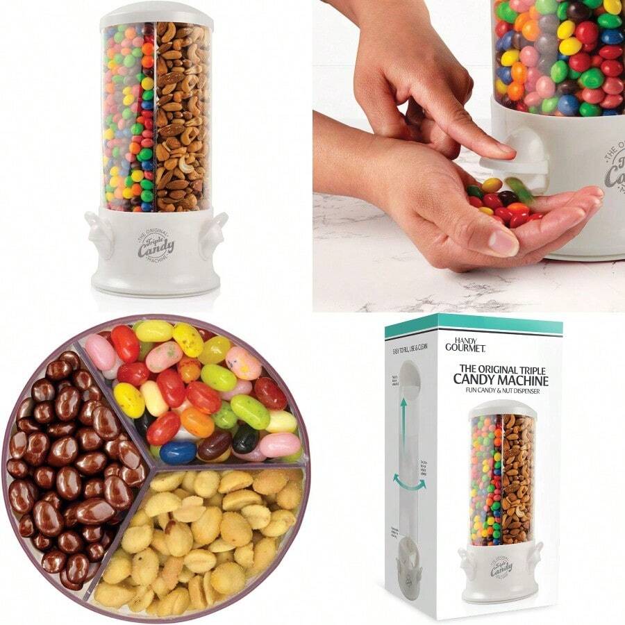 Handy Gourmet Original Triple Candy Machine-Fun Candy And Nut Dispenser-New And Improved Pearl White Standard (JB8450PWHI) Gift - PearlWhite - View 1