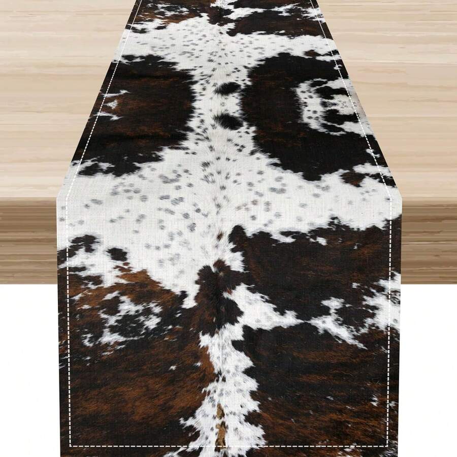 Cow Print Table Runner, Brown Cowhide Printed Western Style Tablecloth, Farmhouse Rustic Cow Pattern Table Decor Suitable For Home, Kitchen, Dining Room