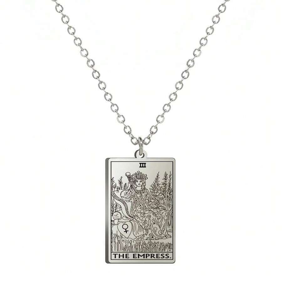 TEAMER Stainless Steel Tarot Cards Necklace Vintage Tarot Jewelry Good Luck Amulet Pendants For Women{Inchcolor_nameinch:InchSilver-THEEMPRESSinch} - 銀-THEEMPRESS - 查看 1