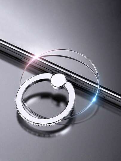 1piece Clear Decor Rhinestone Phone Ring Holder, Round Finger Ring Bracket Metal Finger Ring Buckle 360 Degrees Rotating Desktop Mobile Phone Universal Bracket Compatible With IPhone, Android Phone, Gift For Birthday, Family, Friends Gifts Birthday Phone Grip Phone Accessories