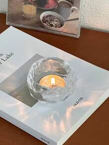 Asymmetrical Glass Candle Holder Decor, Romantic Atmosphere Candle Holder For Living Room, Dining Table - Retro Crystal Frosted Transparent Glass Small Candle Holder, Candle Holder Decor, Photography Prop (Includes Candle Holder And Pad)