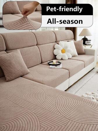 1pc Modern Straight Line Universal Sofa Cover, Pet Scratch Resistant, Dirt Proof, Fade Resistant, All Season Use, Non-Slip Sofa Seat Cushion Cover, Fits 1-Seater, 2-Seater, 3-Seater, 4-Seater, L-Shaped Sofa, Sofa Backrest Cover