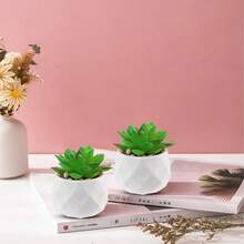 Creative Artificial Succulent Plants For Women's Desks - Realistic Succulent Plants In Ceramic Pots - Mini Green Decorations For Bedrooms And Bathrooms, Office Bookshelves - Holiday Gifts - Festive Atmosphere Decoration - White - View 2