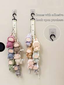 Plush Doll Hanging Rack With Metal Clips, Doll Wall Mounted Storage Belt, Doll Display Rack, Forlabubu Brand Stainless Steel Cap Rack, With 8 Clips - Can Hold 16 Baseball Caps, Wall Mounted, With Adhesive Hook, Black/Beige - Multicolor - View 1