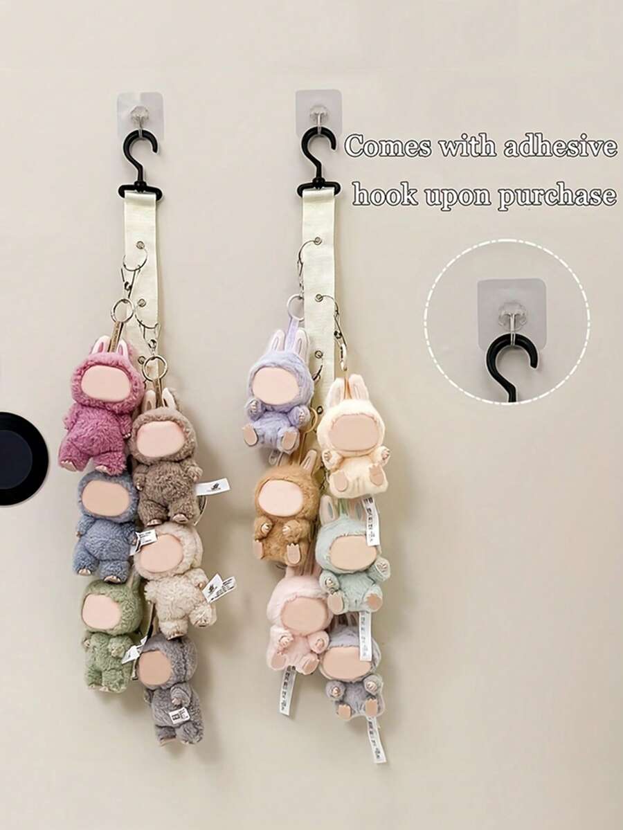 Plush Doll Hanging Rack With Metal Clips, Doll Wall Mounted Storage Belt, Doll Display Rack, Forlabubu Brand Stainless Steel Cap Rack, With 8 Clips - Can Hold 16 Baseball Caps, Wall Mounted, With Adhesive Hook, Black/Beige - Multicolor - View 1