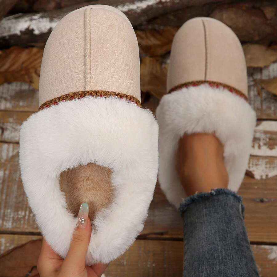 Women's Non-Slip Mute Floor Slippers - Solid Color With Plush Lining - 6652 Màu kaki - Xem 1