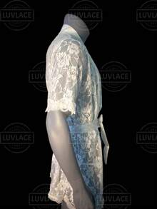 Men's Erotic Lingerie: Sexy Lace Rose-Print Men's Robe + String Thong + Sash, Sexy Sheer Loungewear - 白色 - 查看 4