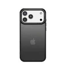 Meloenvias Funda trasera rígida para iPhone 17 Pro carcasa híbrida con borde elevado de metal para la cámara, parte trasera de policarbonato translúcido color negro y laterales de TPU absorbente de impactos - Negro - Ver 5