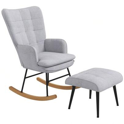 HOMCOM Rocking Chair With Footstool, Armchair, Relaxation Chair With Linen Look, Rocking Chair With Load Capacity Up To 130 Kg, Light Grey On The Site