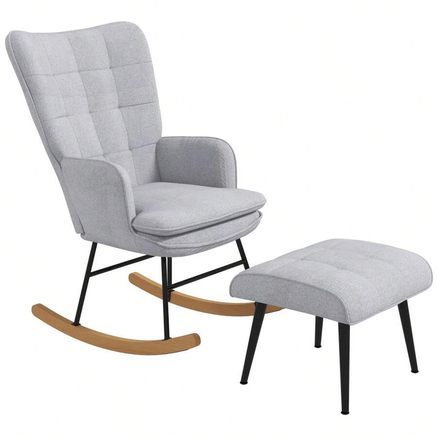 HOMCOM Rocking Chair With Footstool, Armchair, Relaxation Chair With Linen Look, Rocking Chair With Load Capacity Up To 130 Kg, Light Grey On The Site - 1 - View 1