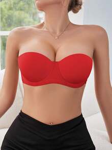 Hersunei Áo ngực Peach Girl màu đỏ bóng, có đệm mút và gọng, thoải mái và thoáng khí, nâng đỡ tốt, thiết kế có thể tháo rời, phù hợp để mặc hàng ngày. - Đỏ - Xem 7
