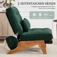 Modern Adjustable Backless Lounge Chair Made Of Fabric With Footrest, Lumbar Cushion And Wooden Legs For Living Room/Bedroom/Study - Emerald + Corduroy - View 6