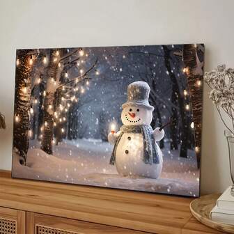 1 Pc Canvas Painting, A Cute Snowman In The Snow Forest For Christmas, Wooden Frame Decoration, Hotel Decoration, Framed Poster Paintings, Suitable Hanging Gifts, Canvas Art Printing, Bedroom And Living Room Home Decoration, Perfect Christmas Gifts, Wooden Framed Art,High Quality ,Thickness 2. 25cm/1inch Wall Art Prints Poster Direct Hanging Decor For Home Gifts,Living Room, Bathroom, Bedroom, Kitchen,Bar,Office