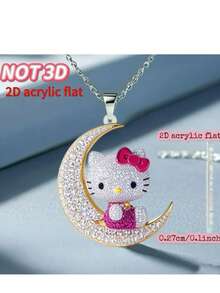 SANRIO 1件装2D项链 - 可爱粉色连衣裙搭配心形吊坠，日常或派对饰品，女孩生日/情人节礼物 - 官方配饰，时尚饰品，闪亮水钻，吊坠，可爱魅力，卡哇伊爱好者 - 彩色 - 查看 4