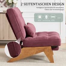 Modern Adjustable Backless Lounge Chair Made Of Fabric With Footrest, Lumbar Cushion And Wooden Legs For Living Room/Bedroom/Study - WINE RED + Corduroy - View 11