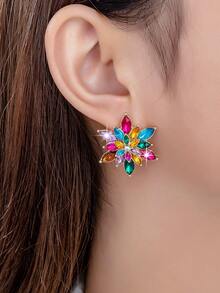 1 Pair Luxurious Multilayer Crystal Colorful Flower Earrings, Fashionable Accessory For Party, Daily Wear, And Dates - Multicolor - View 1